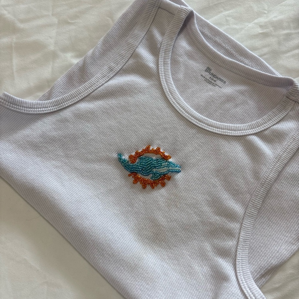 Miami Dolphins Embroidery Hanes White Tank Top